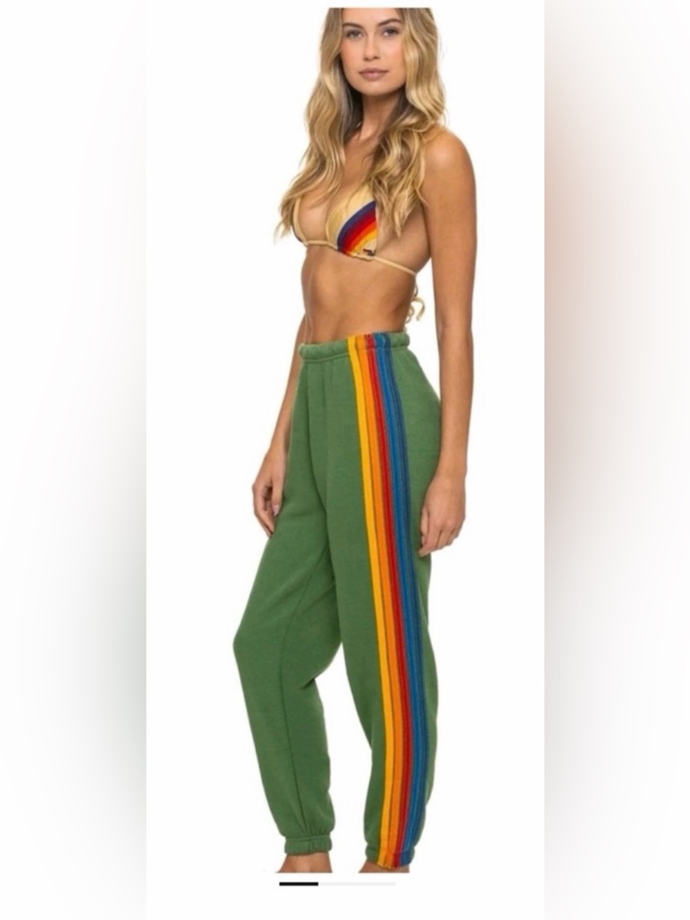 Aviator Nation Green Rainbow-Stripe Jogger Pants
